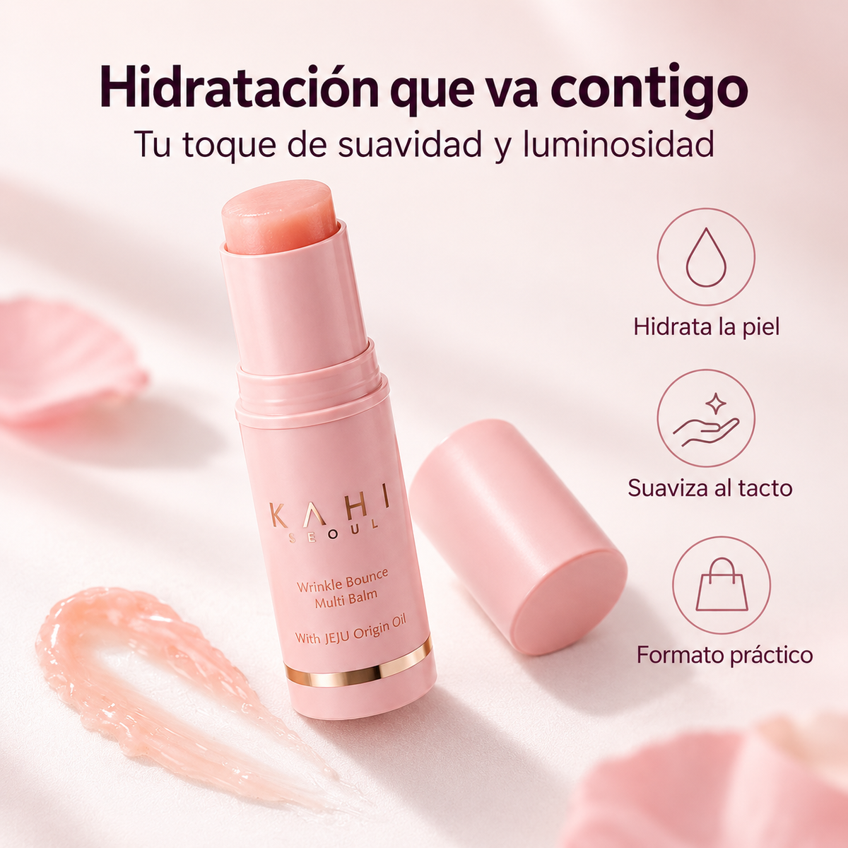 Bálsamo KAHI abierto y beneficios de hidratación, suavidad y formato práctico