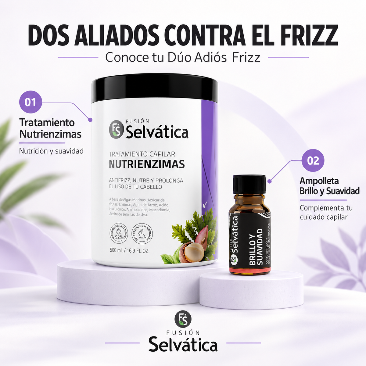Tratamiento Nutrienzimas de 500 ml y ampolleta Brillo y Suavidad