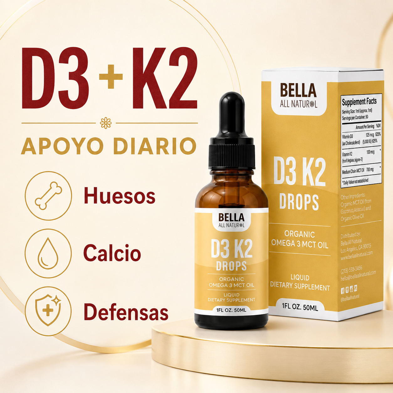 Bella All Natural D3 + K2 Drops – 50 mL.