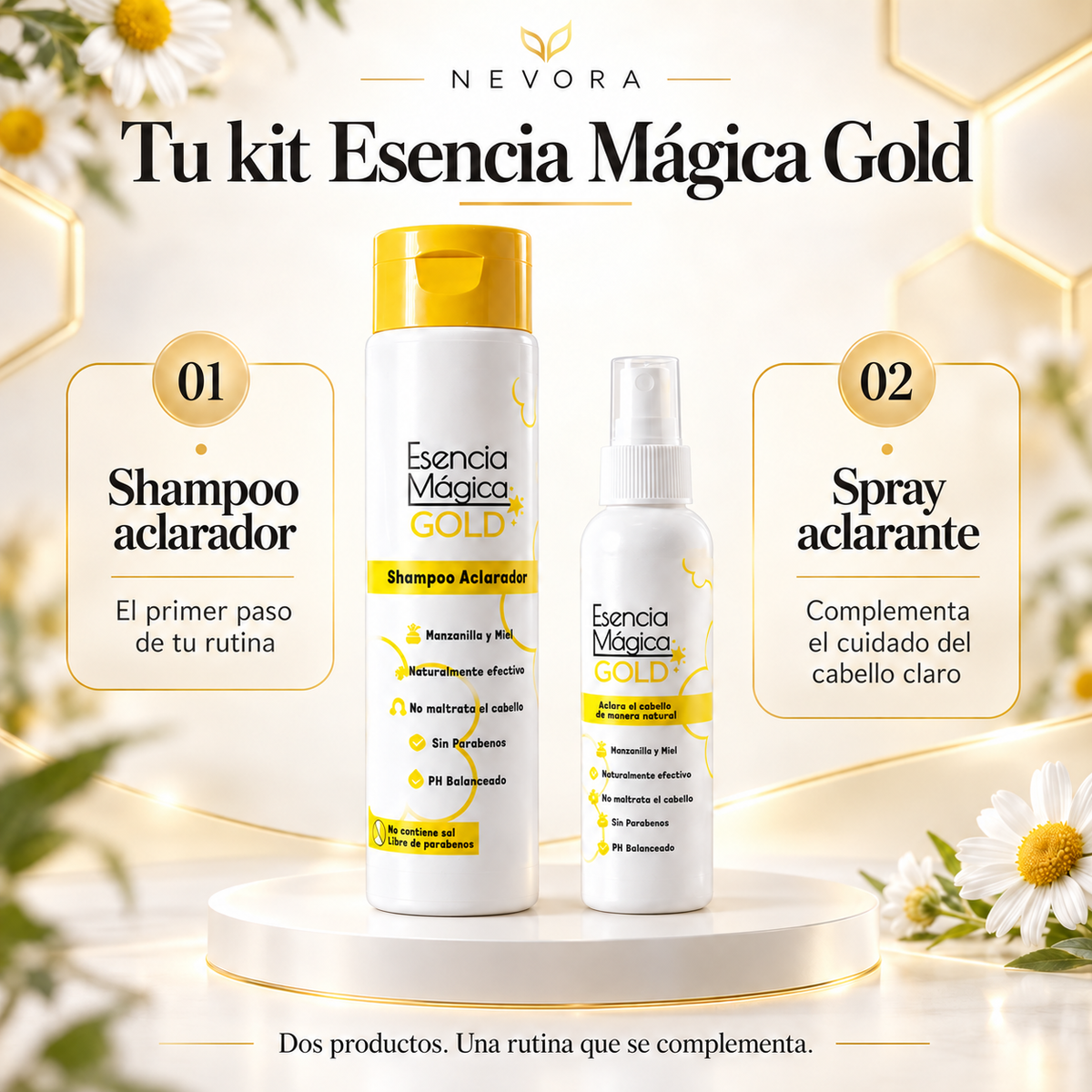 Kit de dos productos: shampoo y spray Esencia Mágica Gold