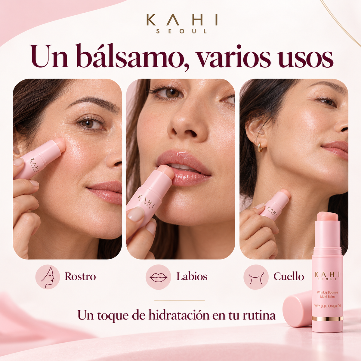 Aplicación del bálsamo KAHI en rostro, labios y cuello
