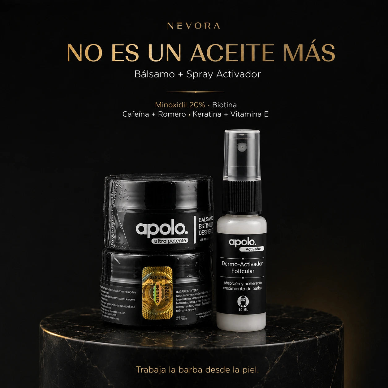 Apolo Ultra Potente – Bálsamo Estimulante de Barba + Spray Activador