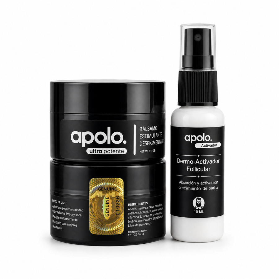 Apolo Ultra Potente – Bálsamo Estimulante de Barba + Spray Activador