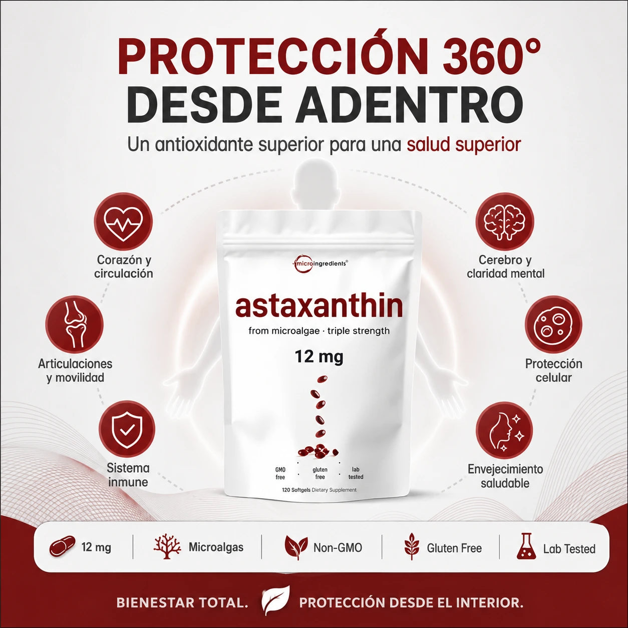 Astaxantina 12 mg: Antioxidante Premium desde Microalgas