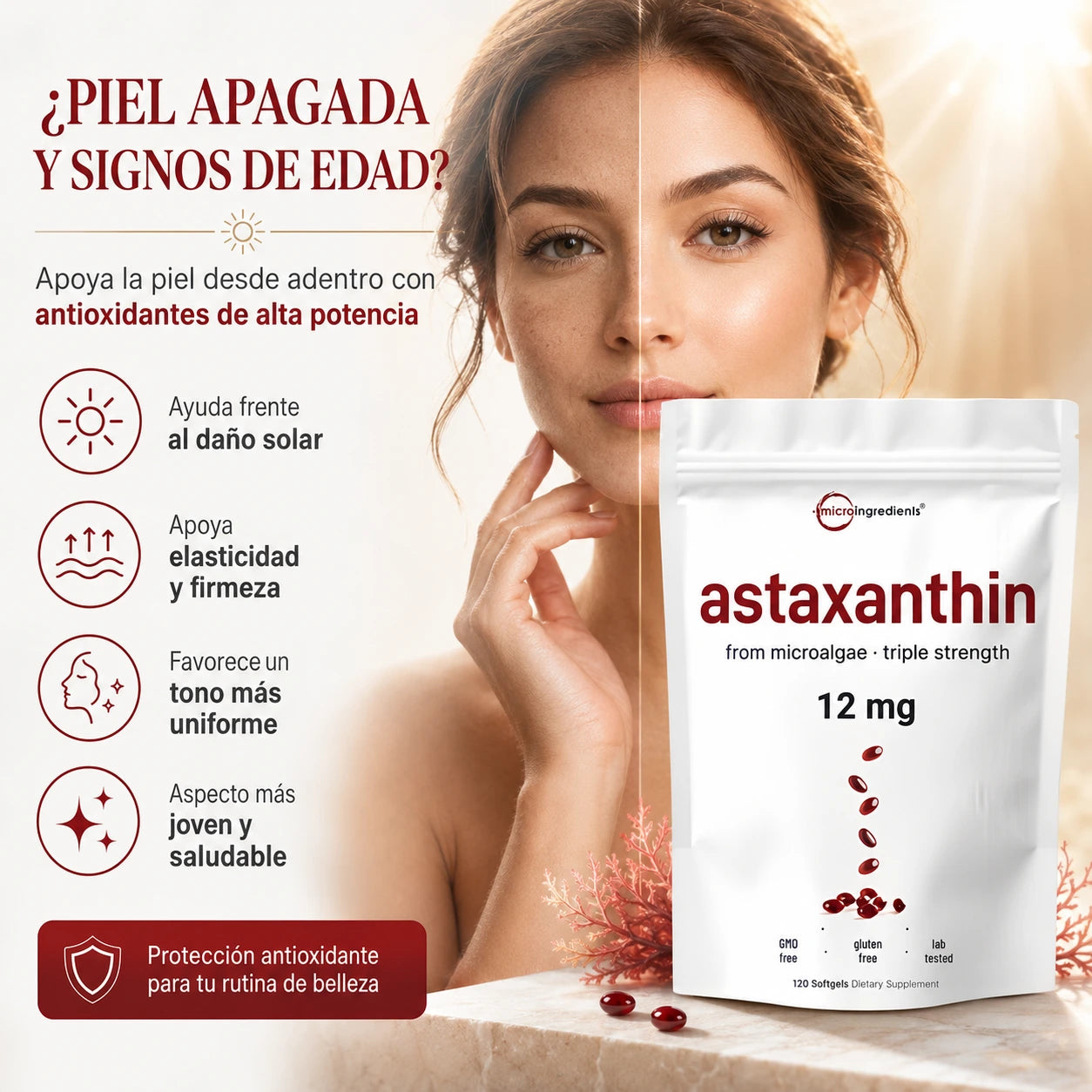 Astaxantina 12 mg: Antioxidante Premium desde Microalgas