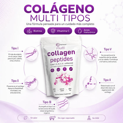 Colágeno Multi Peptides 5 Tipos – Piel, Cabello, Uñas y Articulaciones