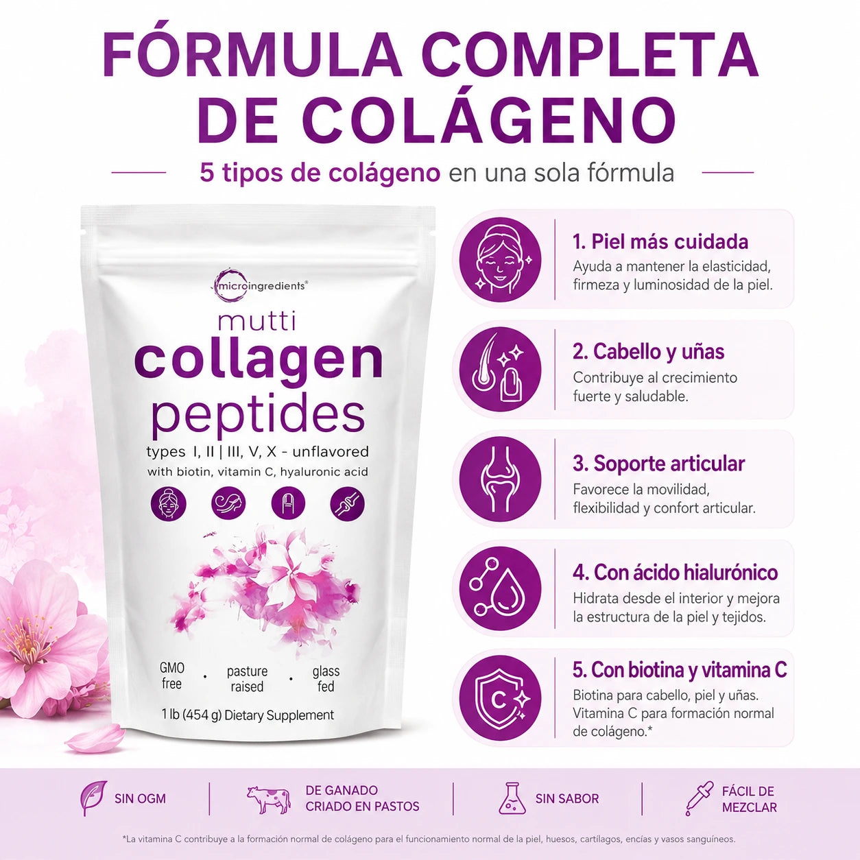 Colágeno Multi Peptides 5 Tipos – Piel, Cabello, Uñas y Articulaciones