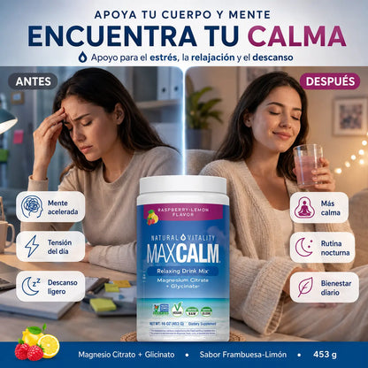 MaxCalm — Magnesio Relajante en Polvo · Citrato + Glicinato