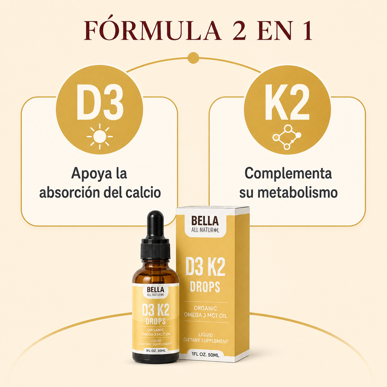 Bella All Natural D3 + K2 Drops – 50 mL.