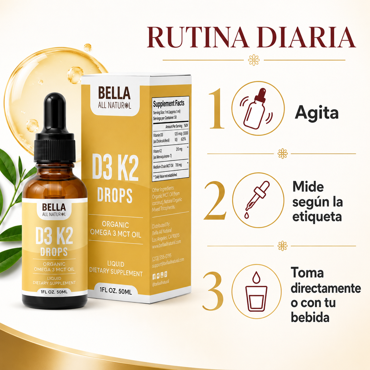 Bella All Natural D3 + K2 Drops – 50 mL.