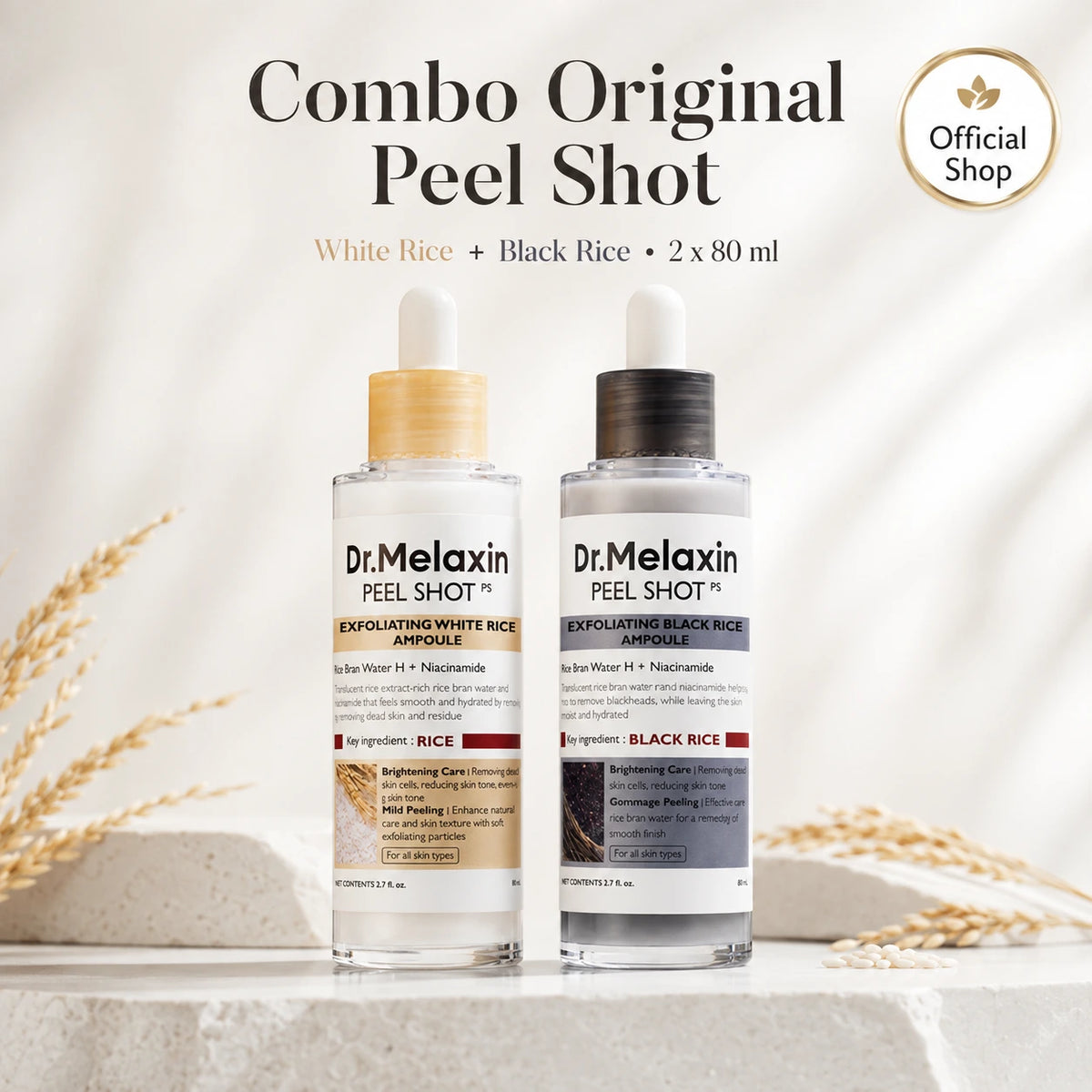 Dr.Melaxin Peel Shot White Rice y Black Rice Ampoule Duo