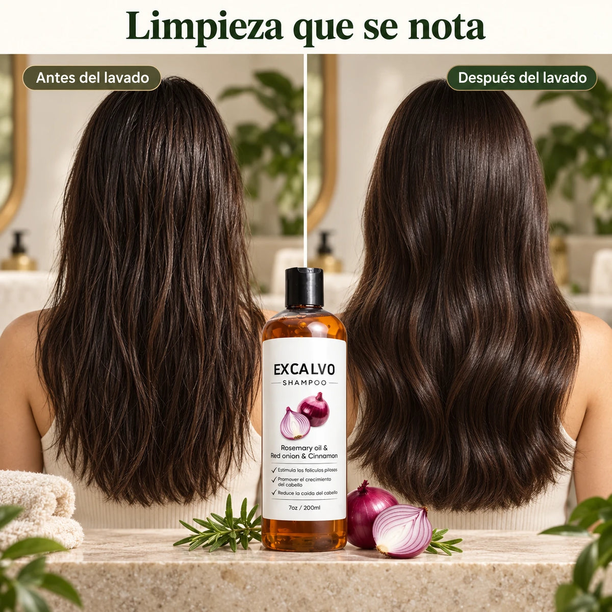EXCALVO Shampoo de Romero, Cebolla y Canela — 200 ml