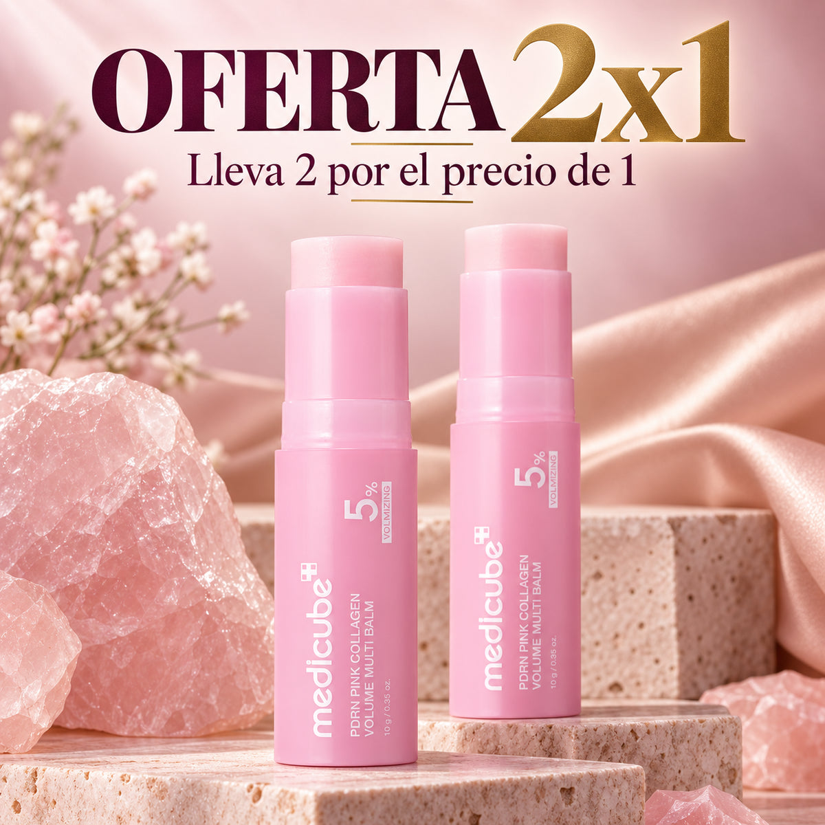 Oferta 2×1 de Medicube Multi Balm: dos unidades del producto en una escena de estudio. Lleva 2 por el precio de 1.