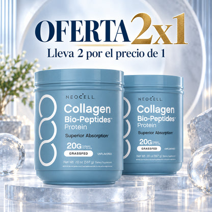 Oferta 2×1 de NeoCell: dos unidades del producto en una escena de estudio. Lleva 2 por el precio de 1.
