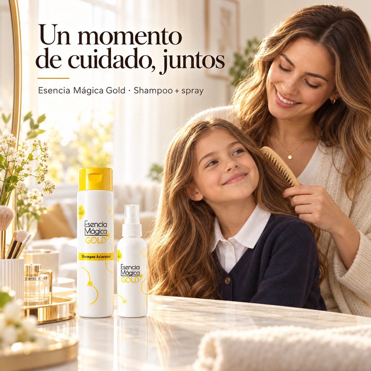 Esencia Mágica Gold en una rutina de cuidado familiar