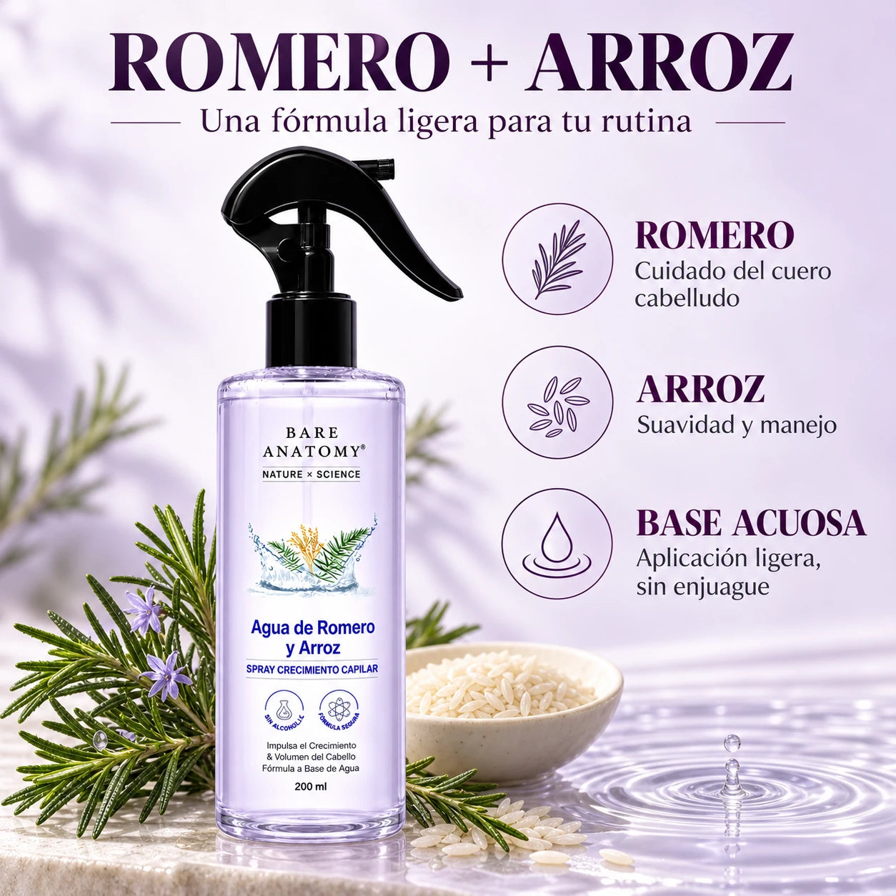 Bare Anatomy Romero + Arroz — Spray capilar 200 ml