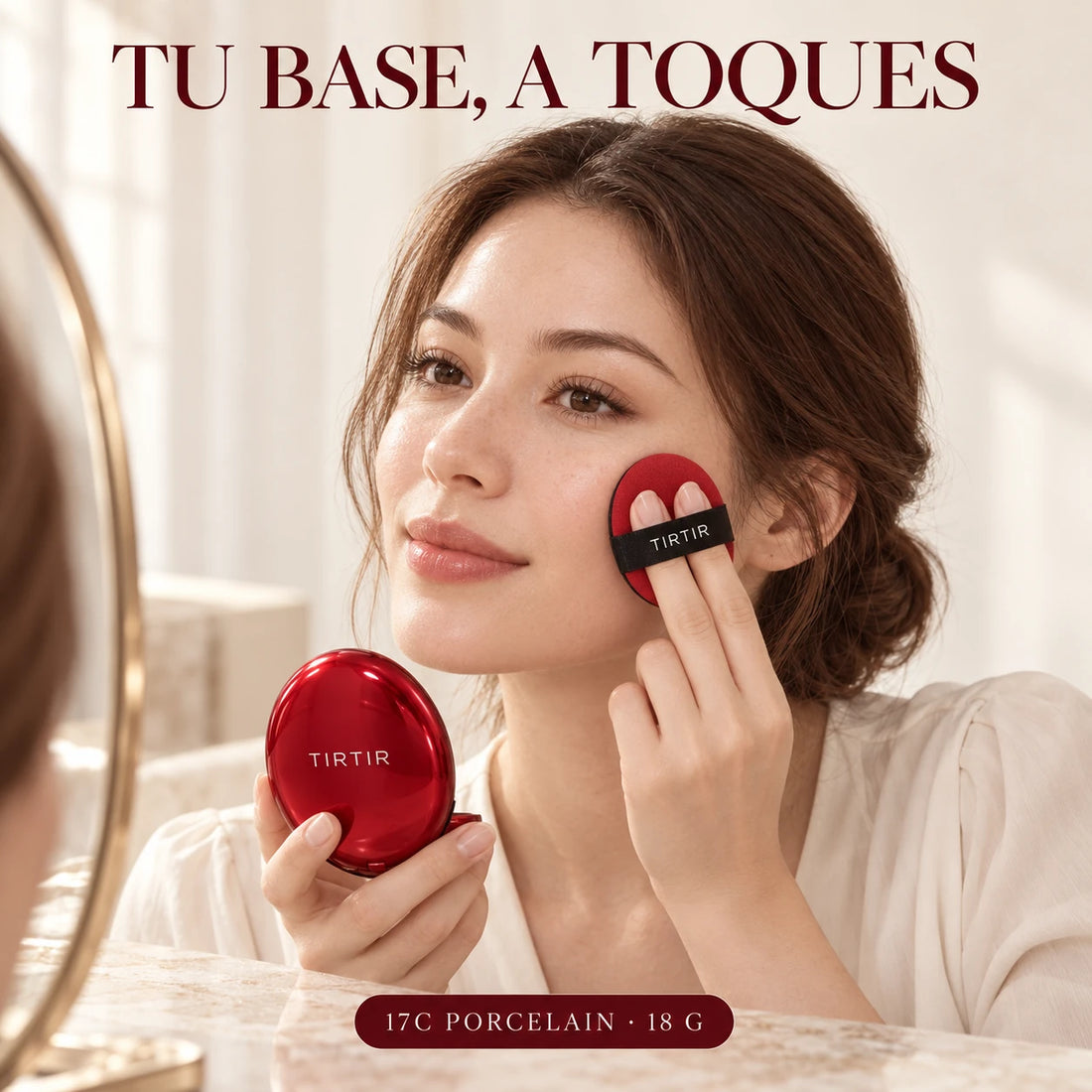 TIRTIR Mask Fit Red Cushion — 17C Porcelain · 18 g — Aplicación del producto en la rutina