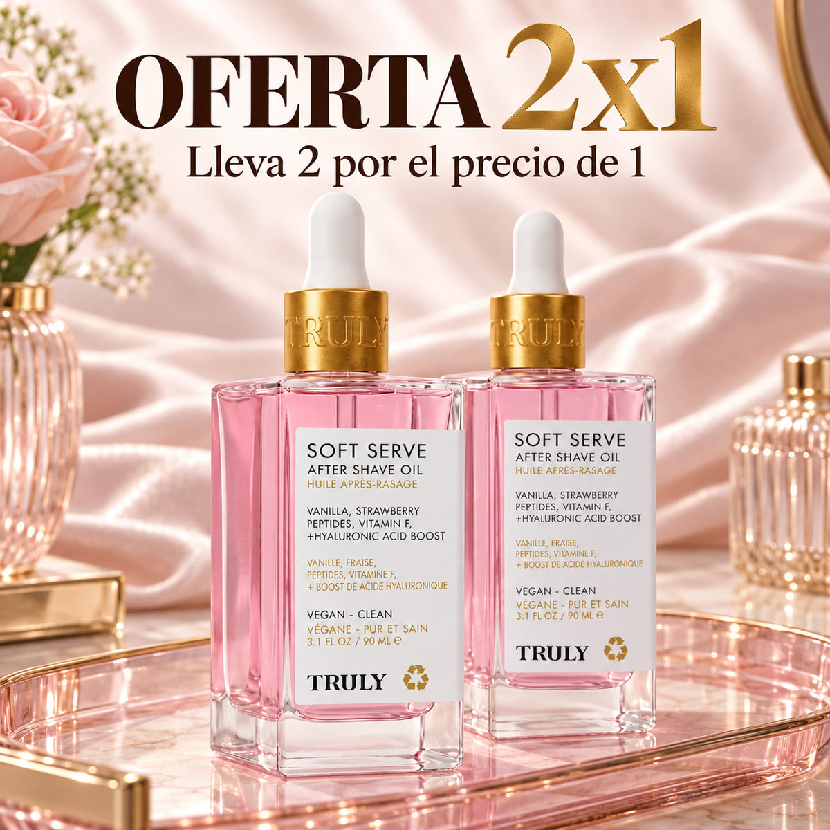Oferta 2×1 de Truly Soft Serve: dos unidades del producto en una escena de estudio. Lleva 2 por el precio de 1.